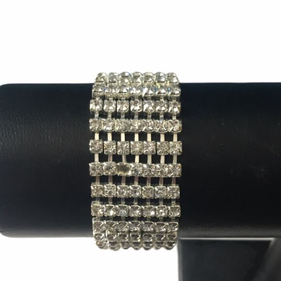 Vintage Multi-Cup Chain Rhinestone Bracelet Silver - Picture 5 of 5